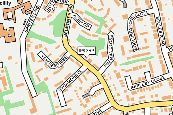 IP8 3RP map - OS OpenMap – Local (Ordnance Survey)