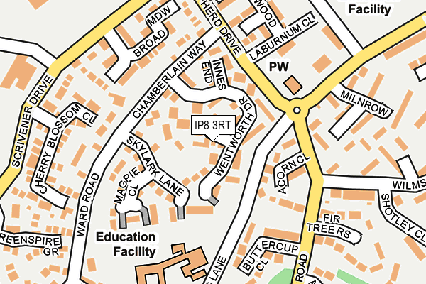 IP8 3RT map - OS OpenMap – Local (Ordnance Survey)