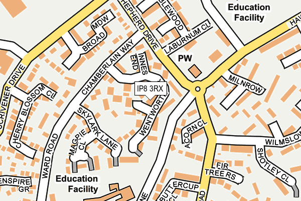 IP8 3RX map - OS OpenMap – Local (Ordnance Survey)