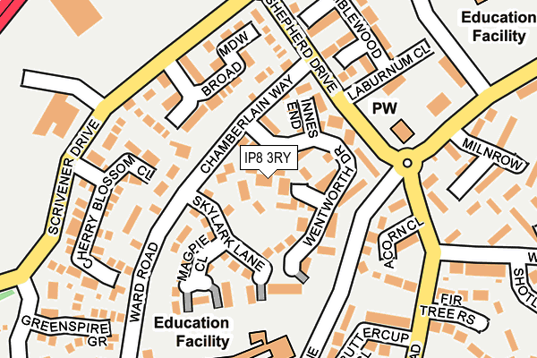 IP8 3RY map - OS OpenMap – Local (Ordnance Survey)