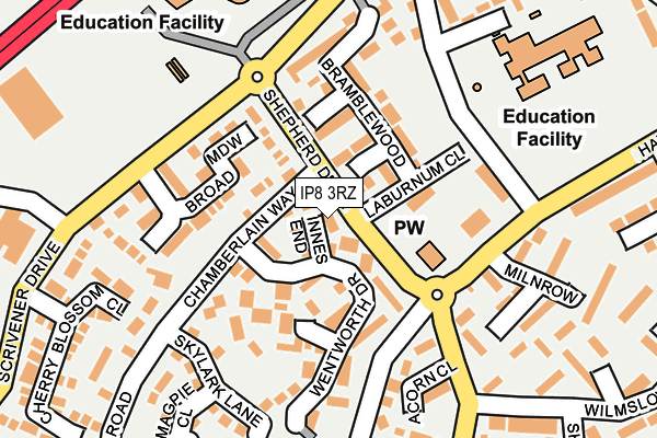 IP8 3RZ map - OS OpenMap – Local (Ordnance Survey)