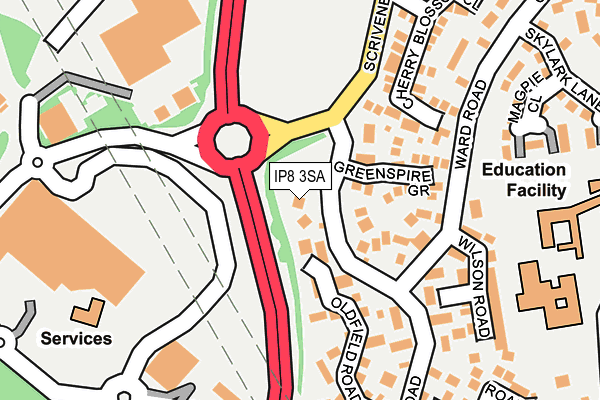 IP8 3SA map - OS OpenMap – Local (Ordnance Survey)