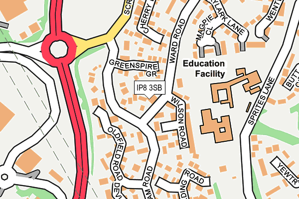 IP8 3SB map - OS OpenMap – Local (Ordnance Survey)