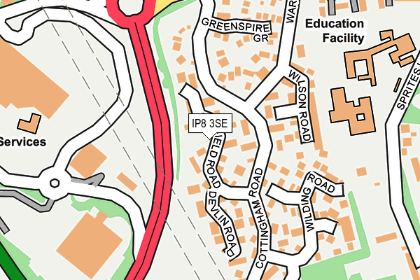 IP8 3SE map - OS OpenMap – Local (Ordnance Survey)