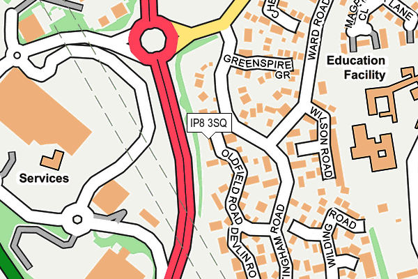 IP8 3SQ map - OS OpenMap – Local (Ordnance Survey)