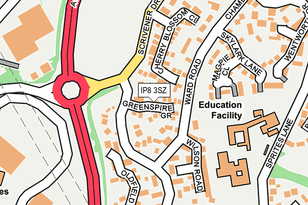 IP8 3SZ map - OS OpenMap – Local (Ordnance Survey)