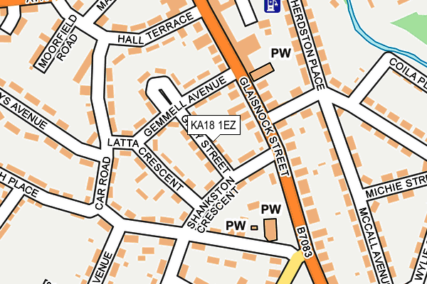 KA18 1EZ map - OS OpenMap – Local (Ordnance Survey)