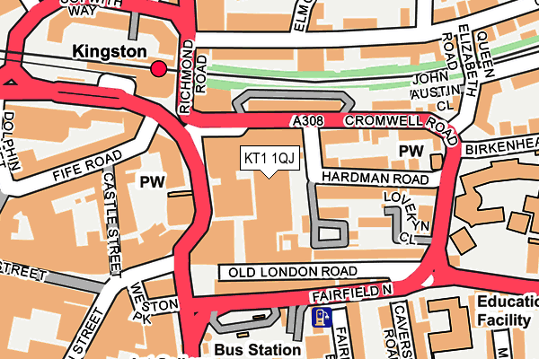 KT1 1QJ map - OS OpenMap – Local (Ordnance Survey)