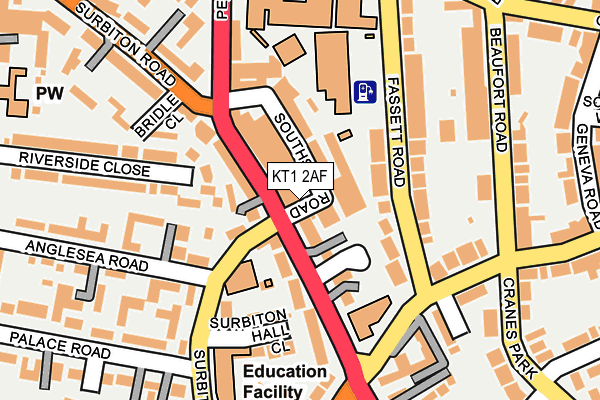 KT1 2AF map - OS OpenMap – Local (Ordnance Survey)