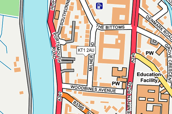 KT1 2AU map - OS OpenMap – Local (Ordnance Survey)