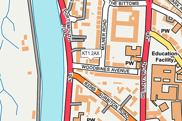 KT1 2AX map - OS OpenMap – Local (Ordnance Survey)