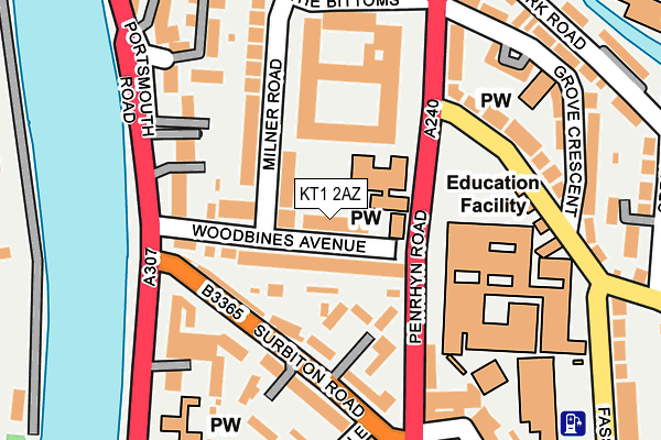 KT1 2AZ map - OS OpenMap – Local (Ordnance Survey)
