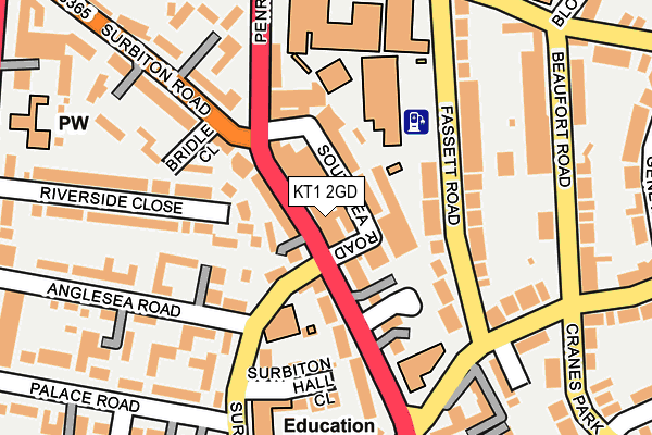 KT1 2GD map - OS OpenMap – Local (Ordnance Survey)