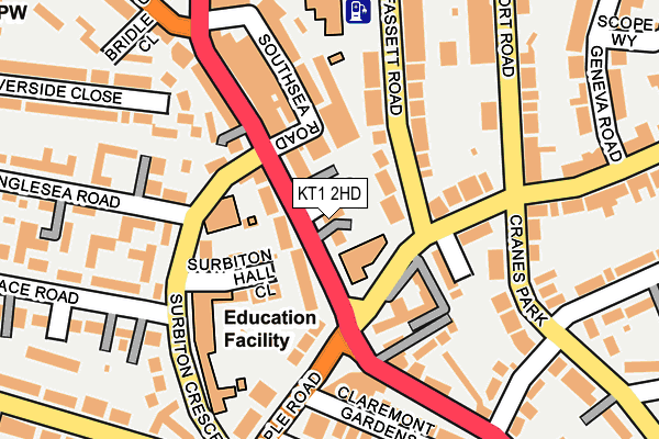 KT1 2HD map - OS OpenMap – Local (Ordnance Survey)