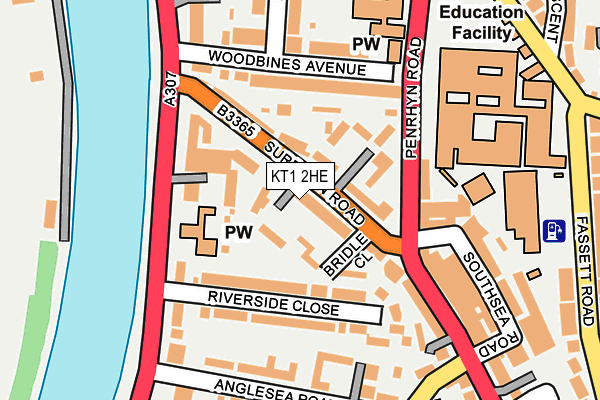 KT1 2HE map - OS OpenMap – Local (Ordnance Survey)