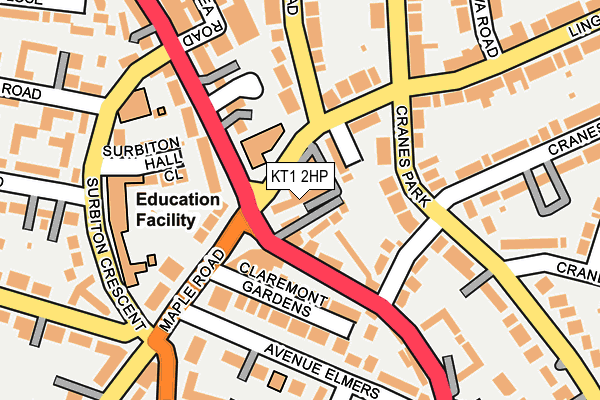 KT1 2HP map - OS OpenMap – Local (Ordnance Survey)