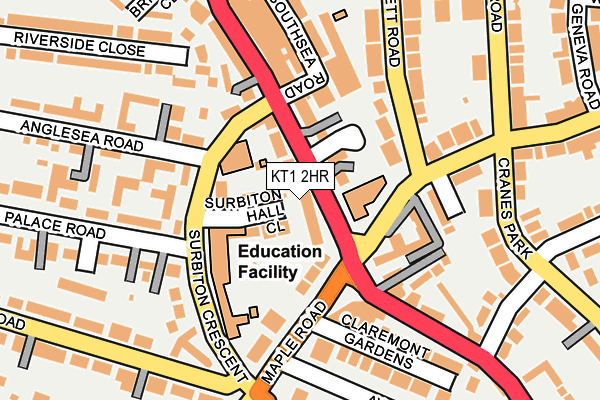 KT1 2HR map - OS OpenMap – Local (Ordnance Survey)