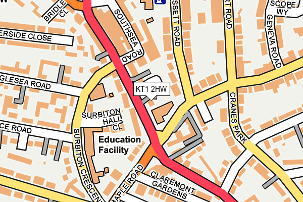 KT1 2HW map - OS OpenMap – Local (Ordnance Survey)