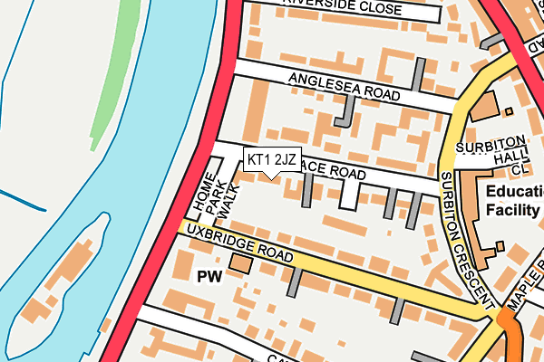 KT1 2JZ map - OS OpenMap – Local (Ordnance Survey)