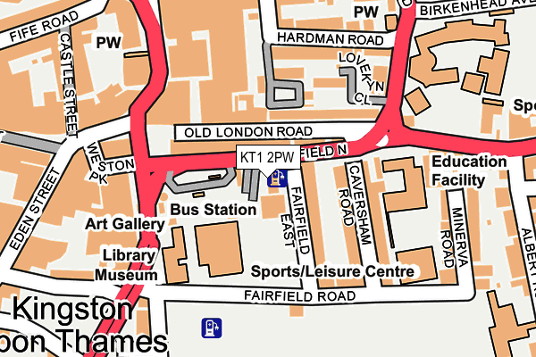 KT1 2PW map - OS OpenMap – Local (Ordnance Survey)