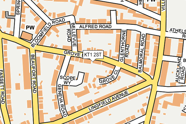 KT1 2ST map - OS OpenMap – Local (Ordnance Survey)