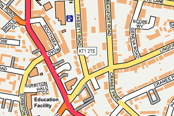 KT1 2TE map - OS OpenMap – Local (Ordnance Survey)