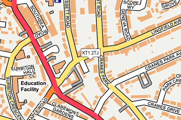 KT1 2TJ map - OS OpenMap – Local (Ordnance Survey)