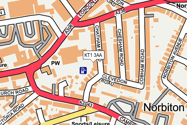 KT1 3AA map - OS OpenMap – Local (Ordnance Survey)