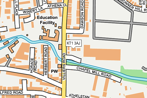 KT1 3AJ map - OS OpenMap – Local (Ordnance Survey)