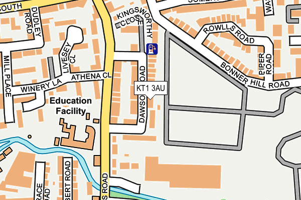 KT1 3AU map - OS OpenMap – Local (Ordnance Survey)