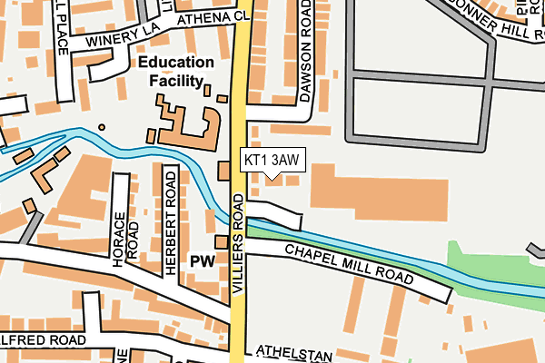 KT1 3AW map - OS OpenMap – Local (Ordnance Survey)