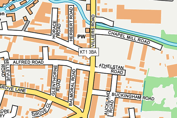 KT1 3BA map - OS OpenMap – Local (Ordnance Survey)