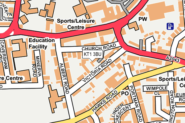 KT1 3BU map - OS OpenMap – Local (Ordnance Survey)