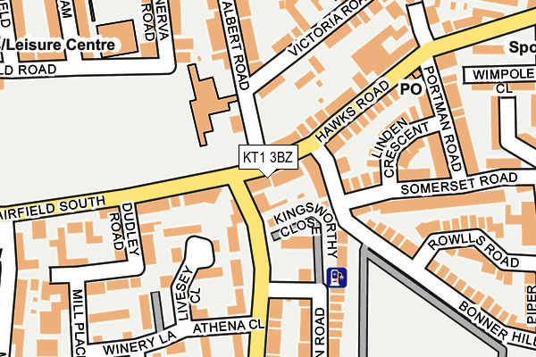 KT1 3BZ map - OS OpenMap – Local (Ordnance Survey)