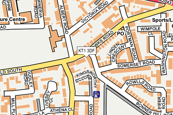 KT1 3DF map - OS OpenMap – Local (Ordnance Survey)