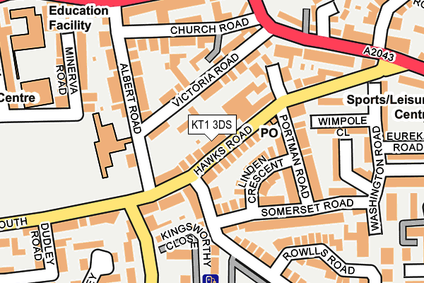 KT1 3DS map - OS OpenMap – Local (Ordnance Survey)