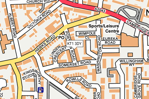 KT1 3DY map - OS OpenMap – Local (Ordnance Survey)