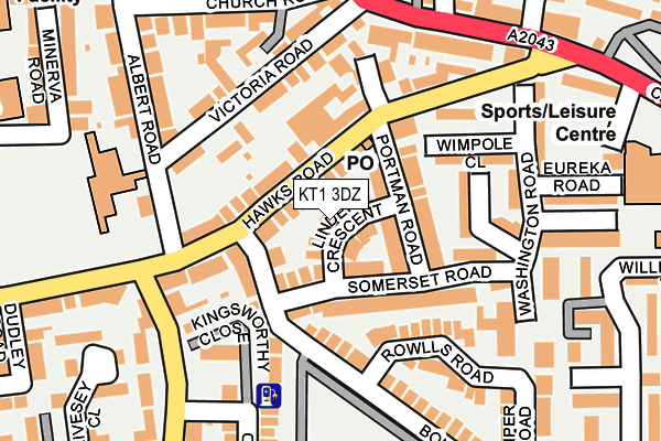 KT1 3DZ map - OS OpenMap – Local (Ordnance Survey)