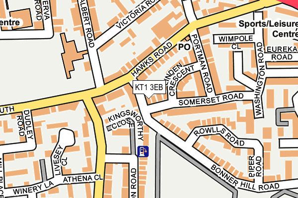KT1 3EB map - OS OpenMap – Local (Ordnance Survey)
