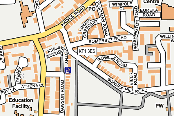 KT1 3ES map - OS OpenMap – Local (Ordnance Survey)