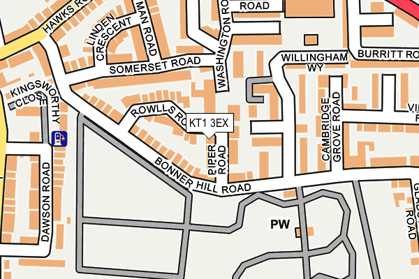 KT1 3EX map - OS OpenMap – Local (Ordnance Survey)