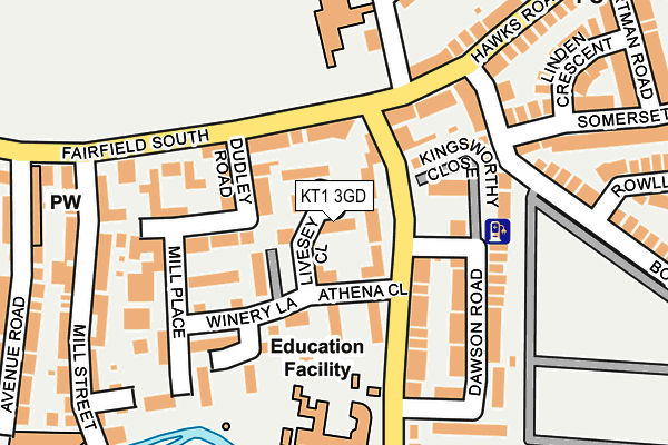 KT1 3GD map - OS OpenMap – Local (Ordnance Survey)