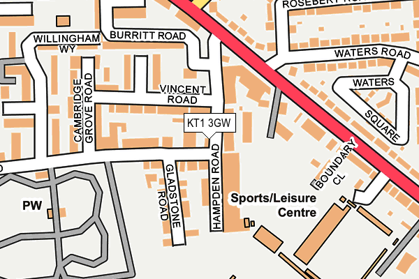 KT1 3GW map - OS OpenMap – Local (Ordnance Survey)