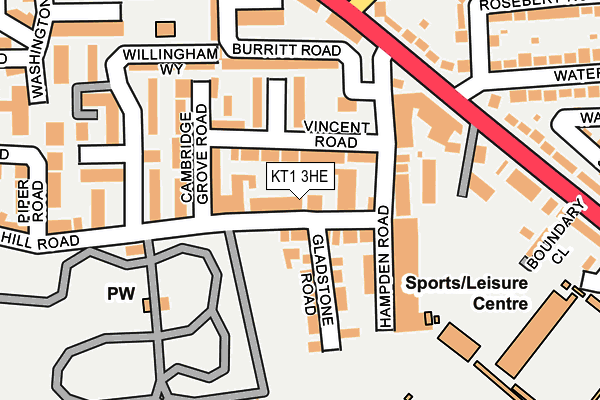 KT1 3HE map - OS OpenMap – Local (Ordnance Survey)