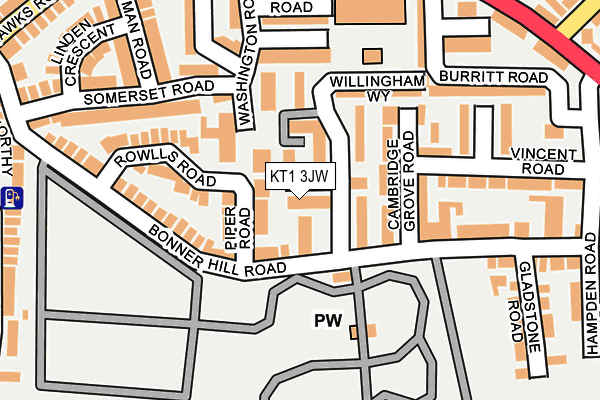KT1 3JW map - OS OpenMap – Local (Ordnance Survey)
