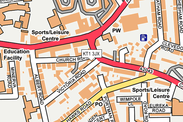 KT1 3JX map - OS OpenMap – Local (Ordnance Survey)