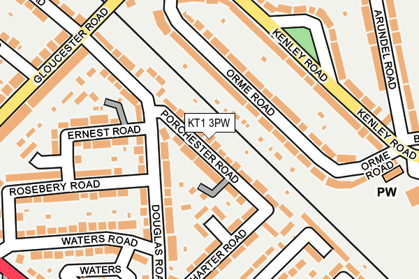 KT1 3PW map - OS OpenMap – Local (Ordnance Survey)