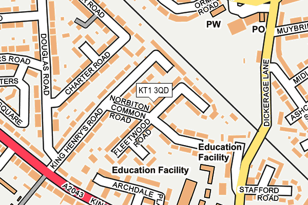 KT1 3QD map - OS OpenMap – Local (Ordnance Survey)