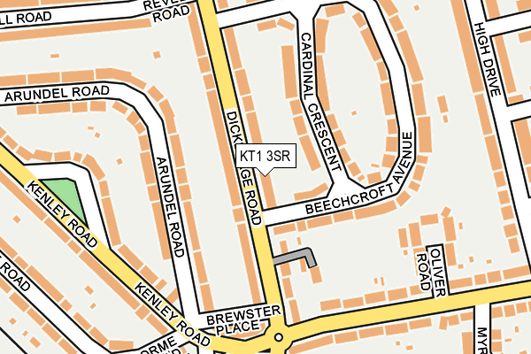 KT1 3SR map - OS OpenMap – Local (Ordnance Survey)