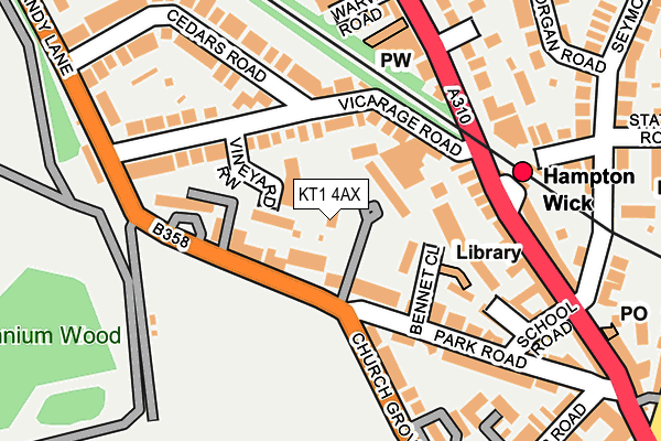 KT1 4AX map - OS OpenMap – Local (Ordnance Survey)